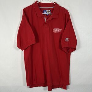 Vintage Detroit Red Wings Starter Polo Shirt Mens Size Large Red Embroidered